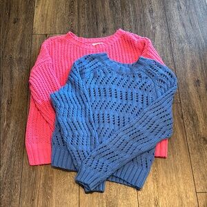 American Eagle Outfitters Pink & Blue Open-Knit Crewneck Sweaters